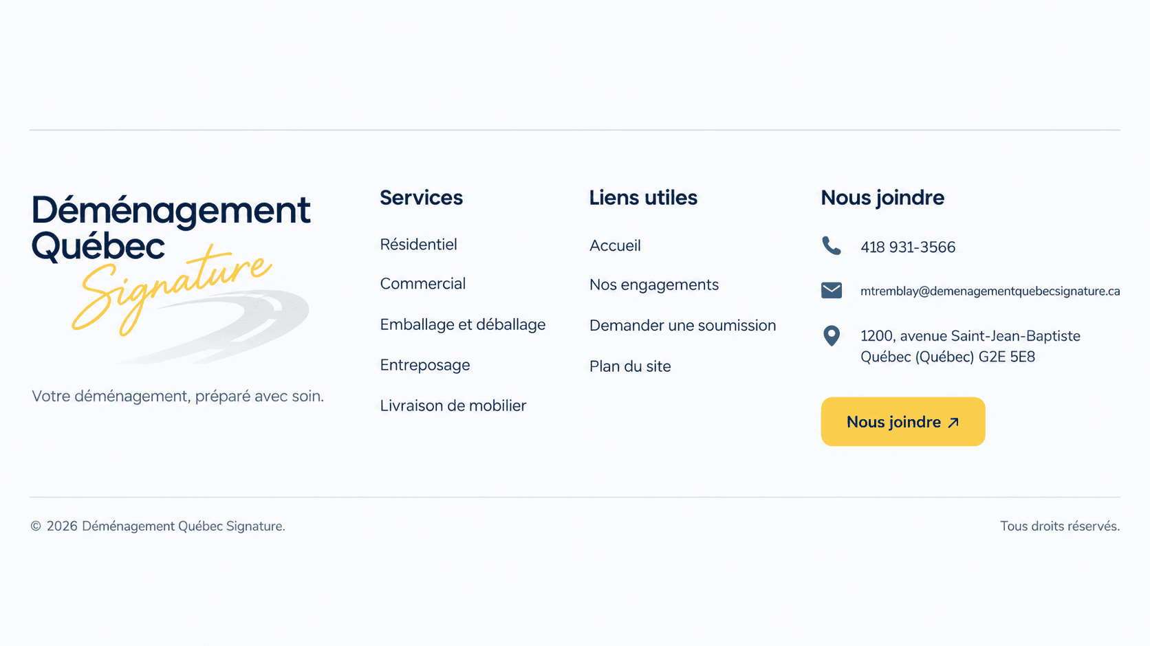Pied de page de la proposition Déménagement Québec Signature